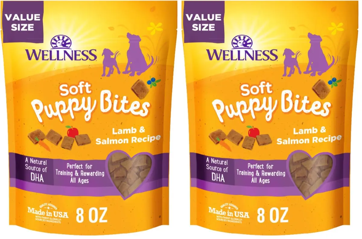 Wellness Soft Puppy Bites Lamb & Salmon Recipe Puppy Treats 16oz (454g) | Grain-Free Training Treats with DHA - main product image