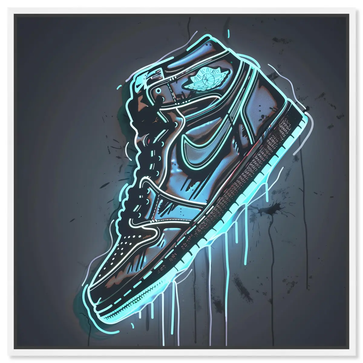 NotoriArt Blue Glow Sneaker Framed Canvas Wall Art 41" x 41" | Modern Fashion - main product image
