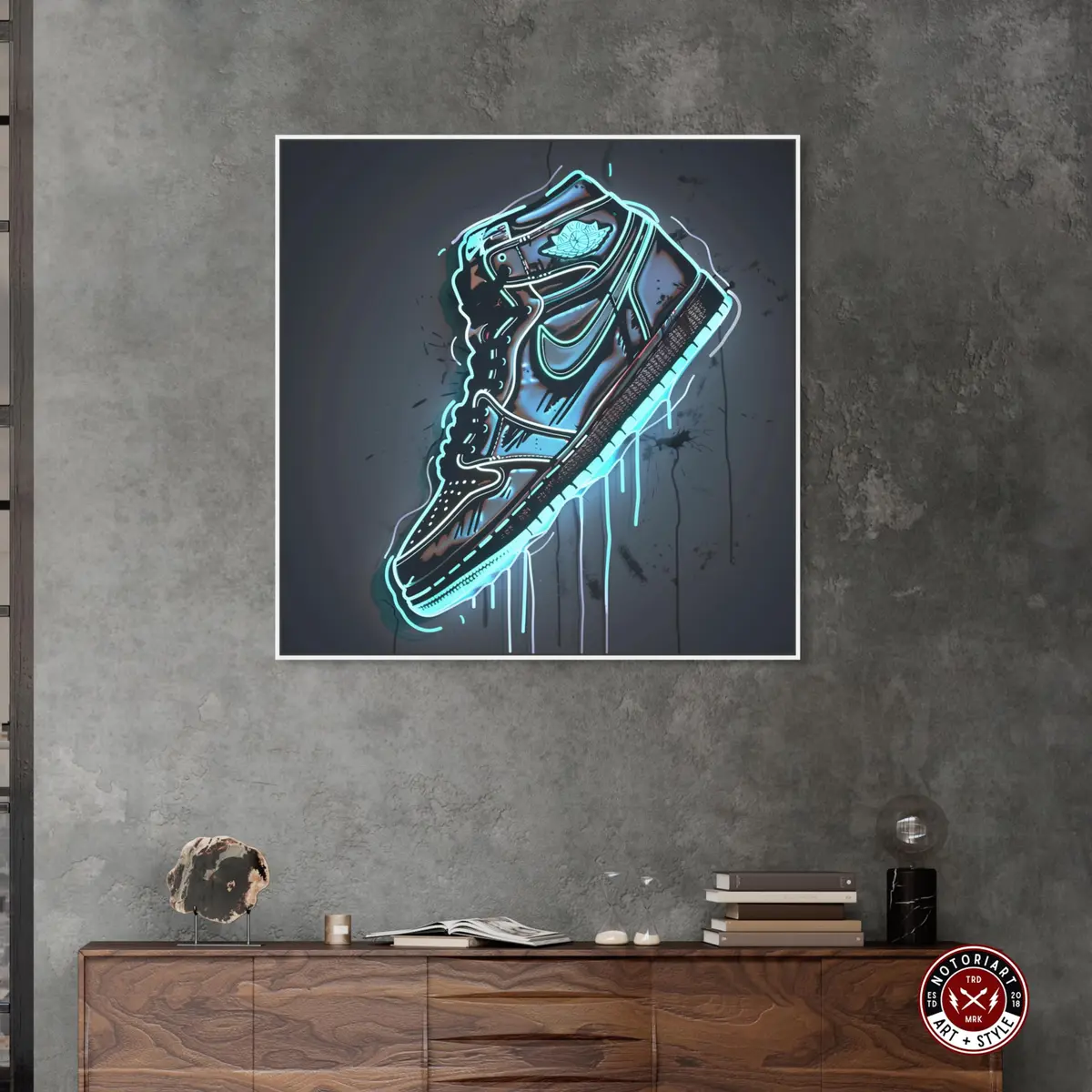 NotoriArt Blue Glow Sneaker Framed Canvas Wall Art 41" x 41" | Modern Fashion - view 2