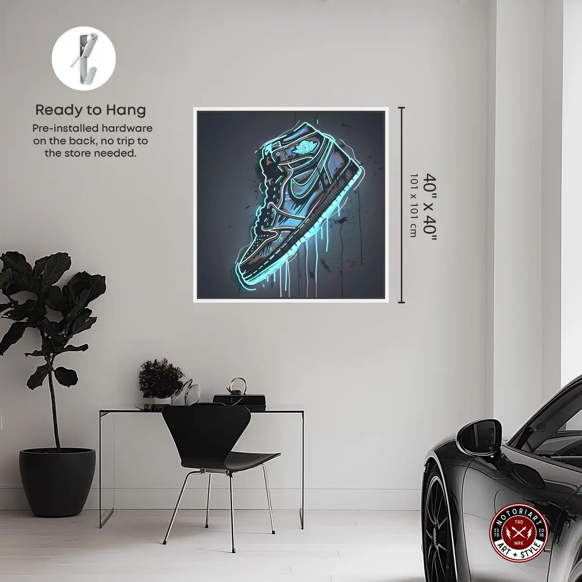 NotoriArt Blue Glow Sneaker Framed Canvas Wall Art 41" x 41" | Modern Fashion - view 4