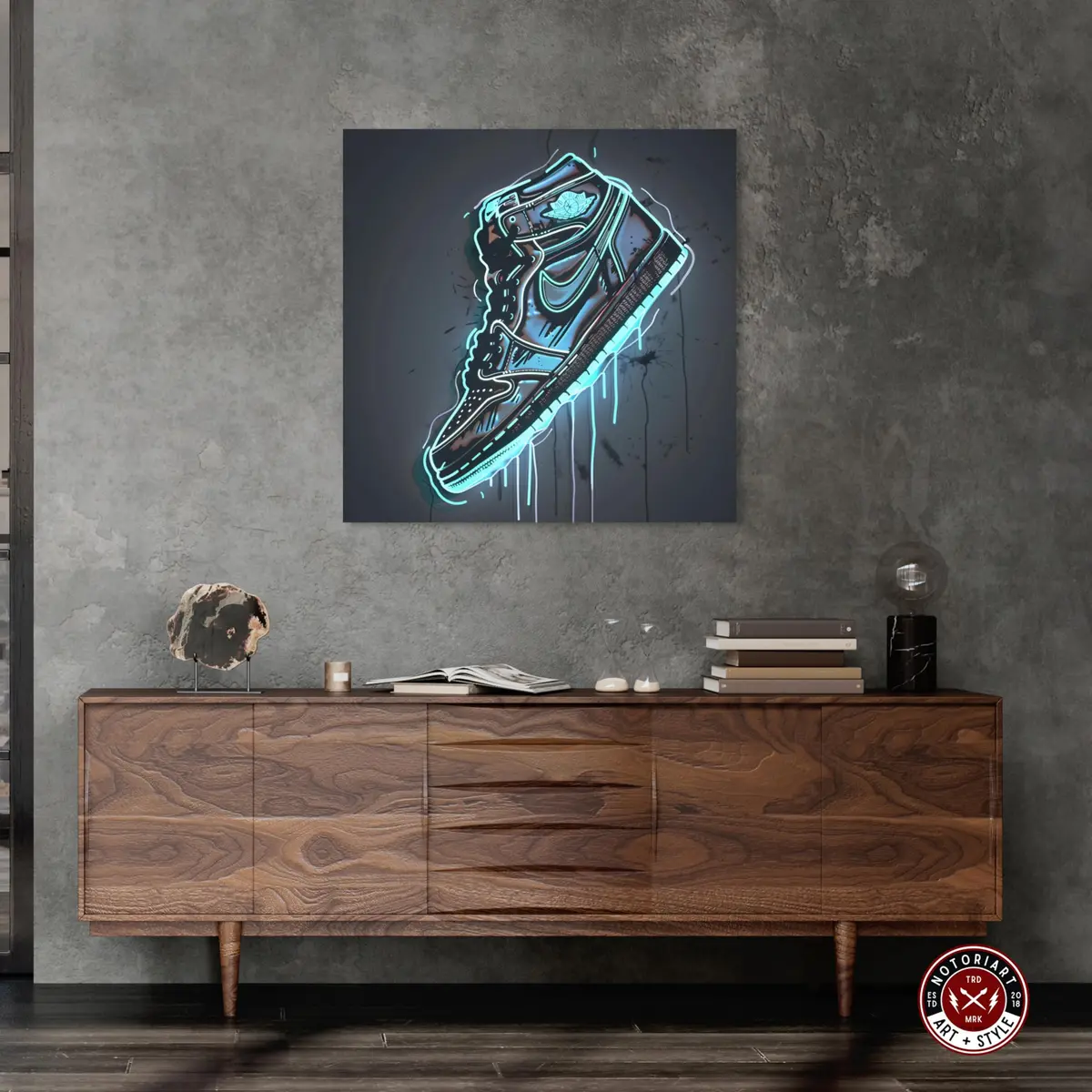 NotoriArt Blue Glow Sneaker Gallery Wrapped Canvas Wall Art 30" x 30" | Modern Fashion - view 2