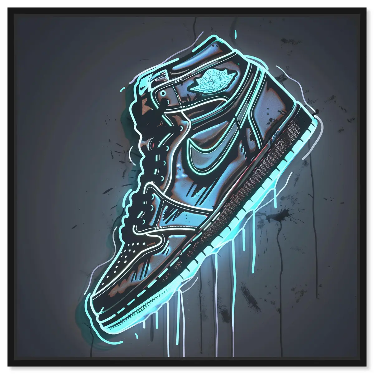 NotoriArt Blue Glow Sneaker Framed Canvas Wall Art 31" x 31" | Modern Fashion - main product image