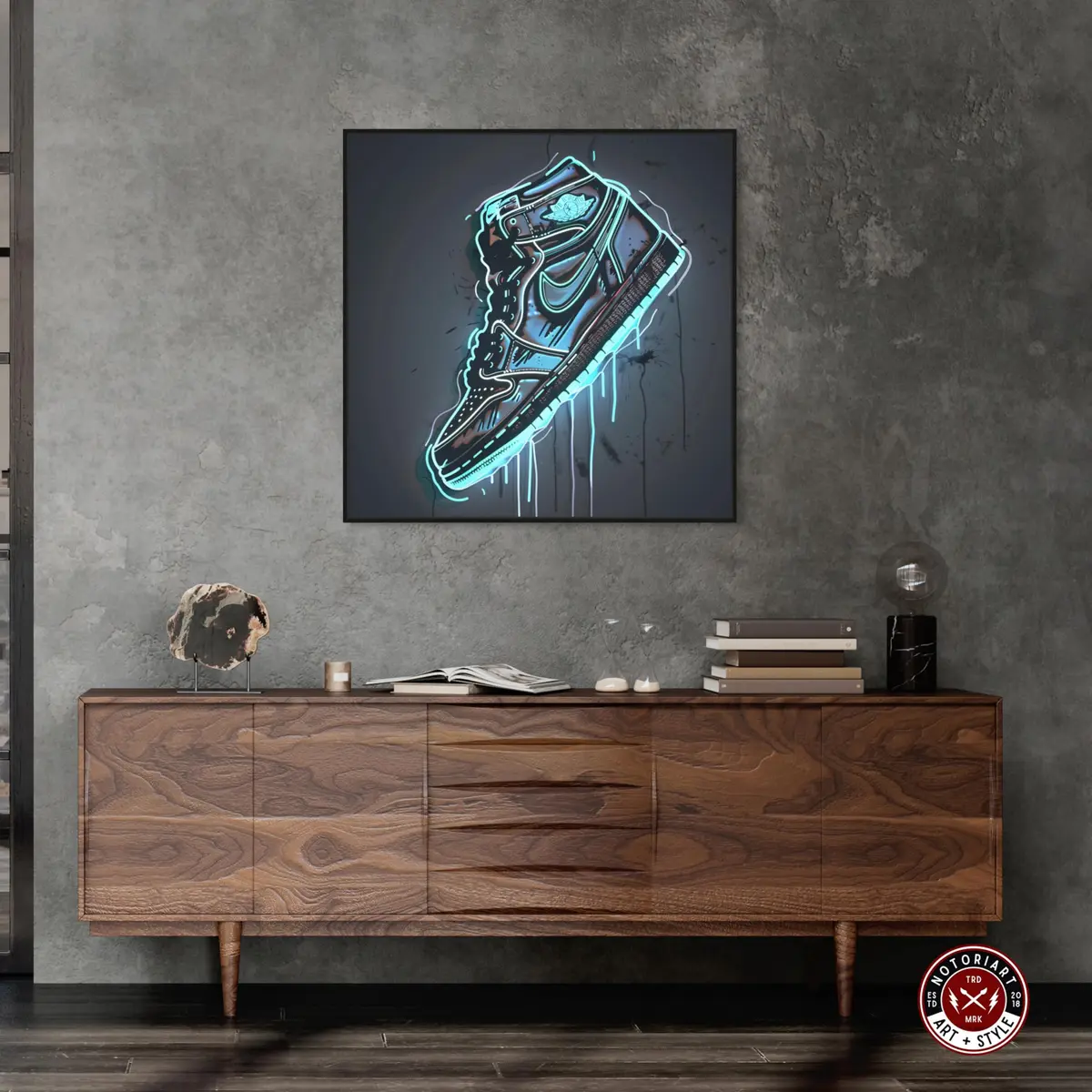 NotoriArt Blue Glow Sneaker Framed Canvas Wall Art 31" x 31" | Modern Fashion - view 2