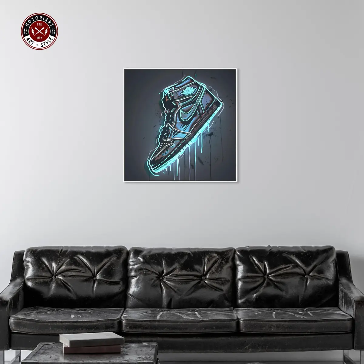 NotoriArt Blue Glow Sneaker Framed Canvas Wall Art 31" x 31" | Modern Fashion - view 2