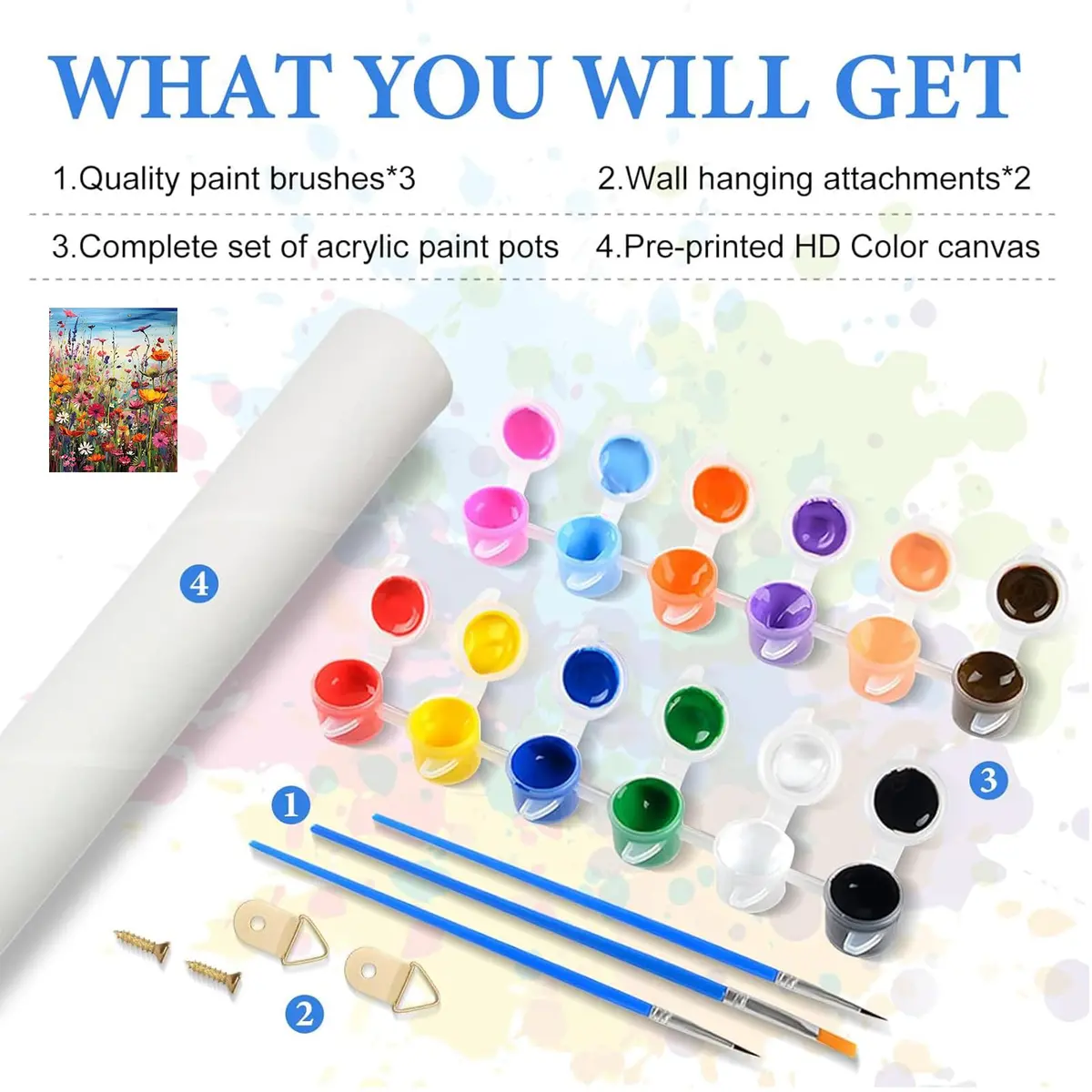 HITIRECOVI Wild Flowers Paint by Numbers Kits for Adults 40x50cm (16x20in) | HD Pre-Printed Canvas & Acrylic Paints - view 5