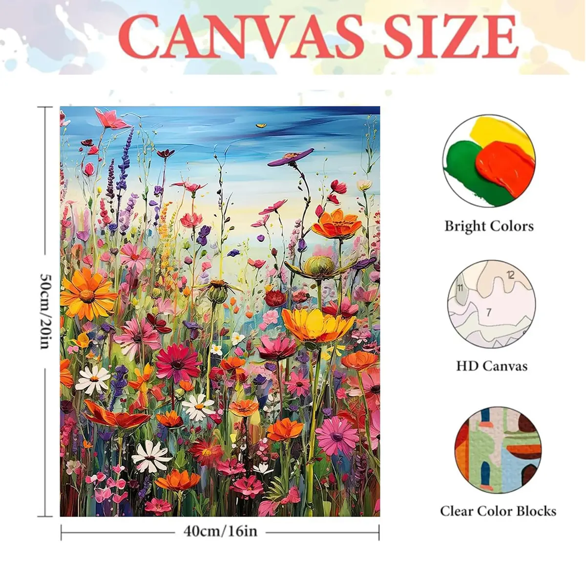 HITIRECOVI Wild Flowers Paint by Numbers Kits for Adults 40x50cm (16x20in) | HD Pre-Printed Canvas & Acrylic Paints - view 4