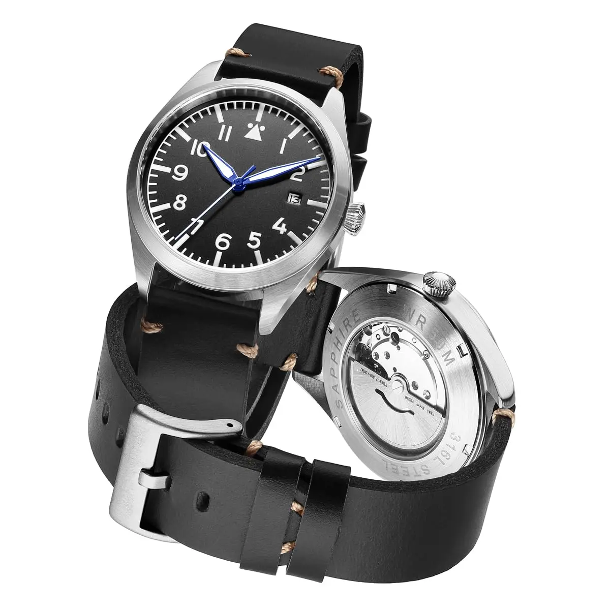Boyarca Pilot Watch Men's Automatic Mechanical Watch Stainless Steel Leather Luminous Waterproof 40mm | Japan MIYOTA 8215 Movement - main product image