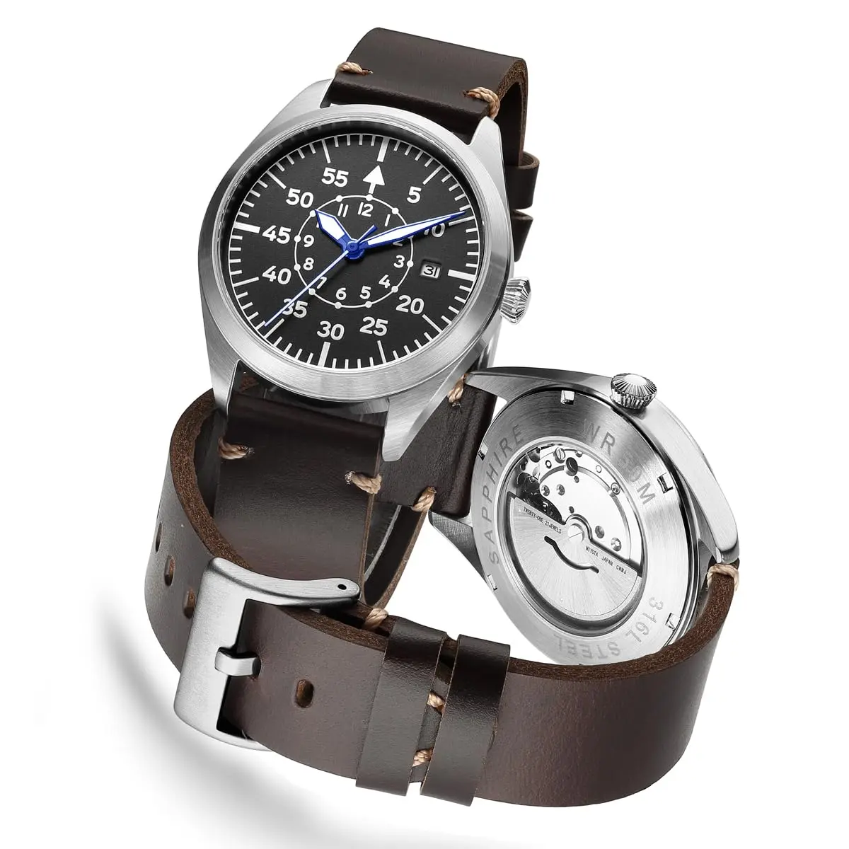 Boyarca Pilot Watch Men's Aviator Automatic Mechanical Watch 40mm (Brown B) | Japan MIYOTA 8215 Movement - main product image