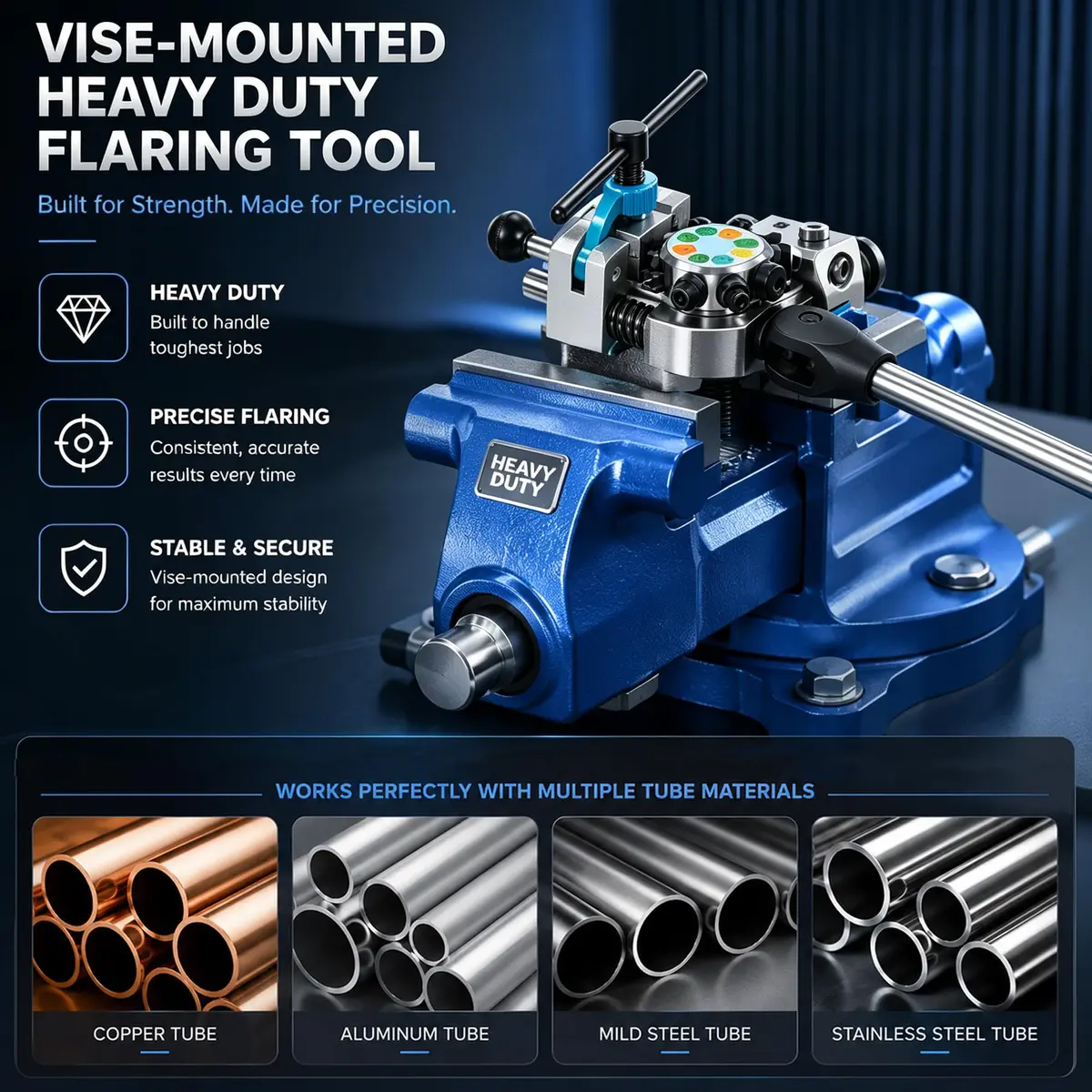 Yoursme Vise-Mounted Brake Line Flaring Tool for Single, Double & Bubble Flares (3/16" to 3/8" Tubing) - view 2