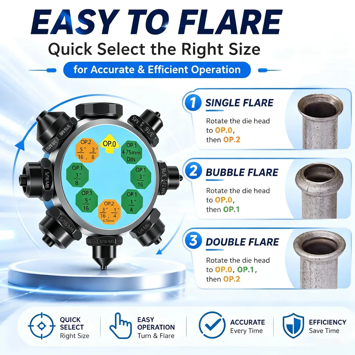 Yoursme Vise-Mounted Brake Line Flaring Tool for Single, Double & Bubble Flares (3/16" to 3/8" Tubing) - view 4