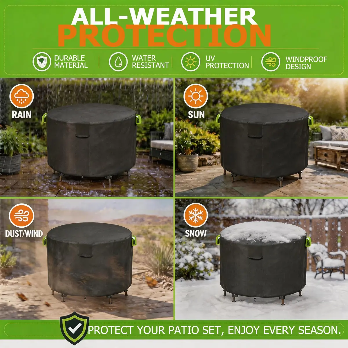 TIFILE Round Patio Furniture Cover 64" Dia x 27.5"H (163cm Dia x 70cm H) | Waterproof Outdoor Table Cover for Indian Monsoons - view 6