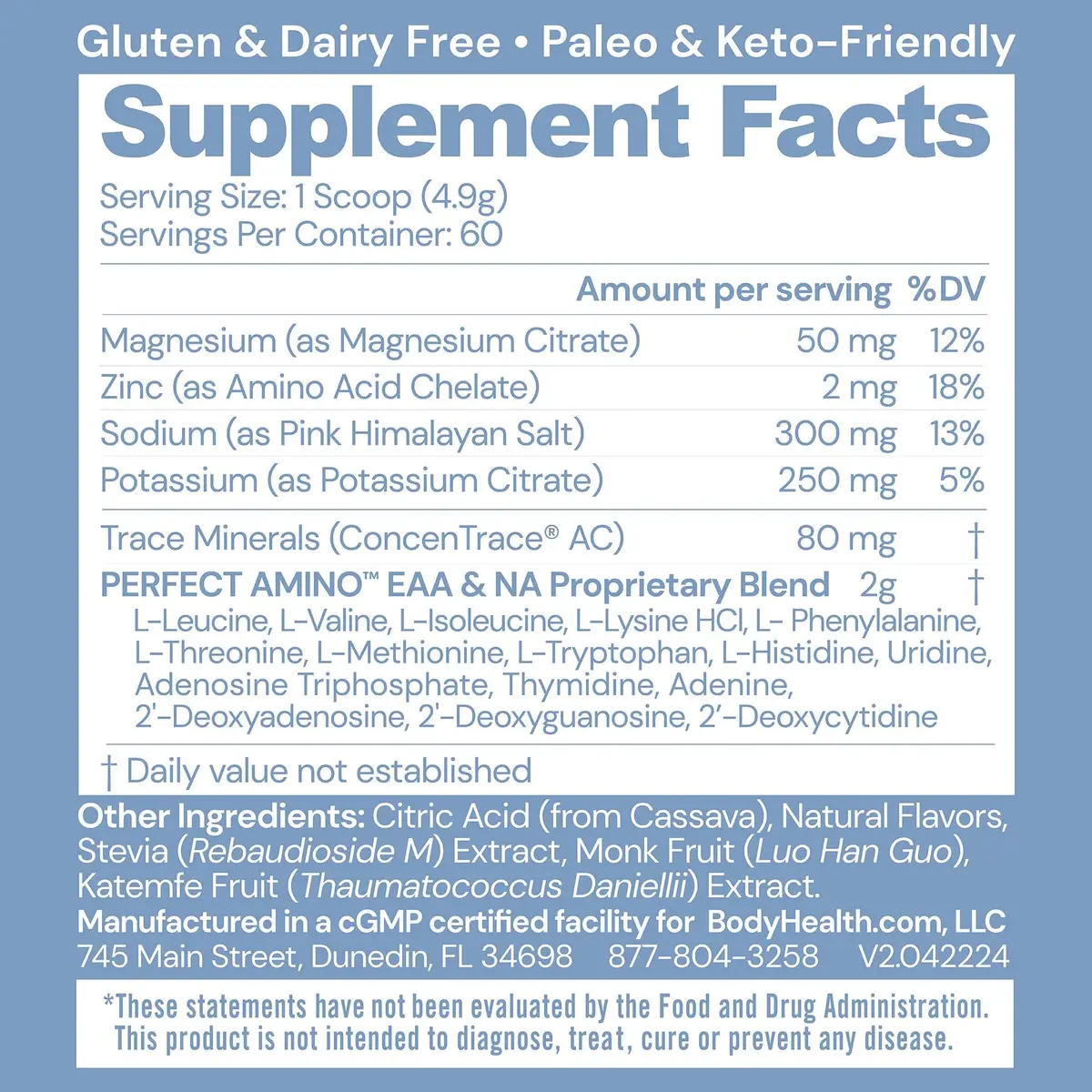 BodyHealth PerfectAmino Electrolytes Powder No Sugar | Hydration & Muscle Recovery for Adults - view 2