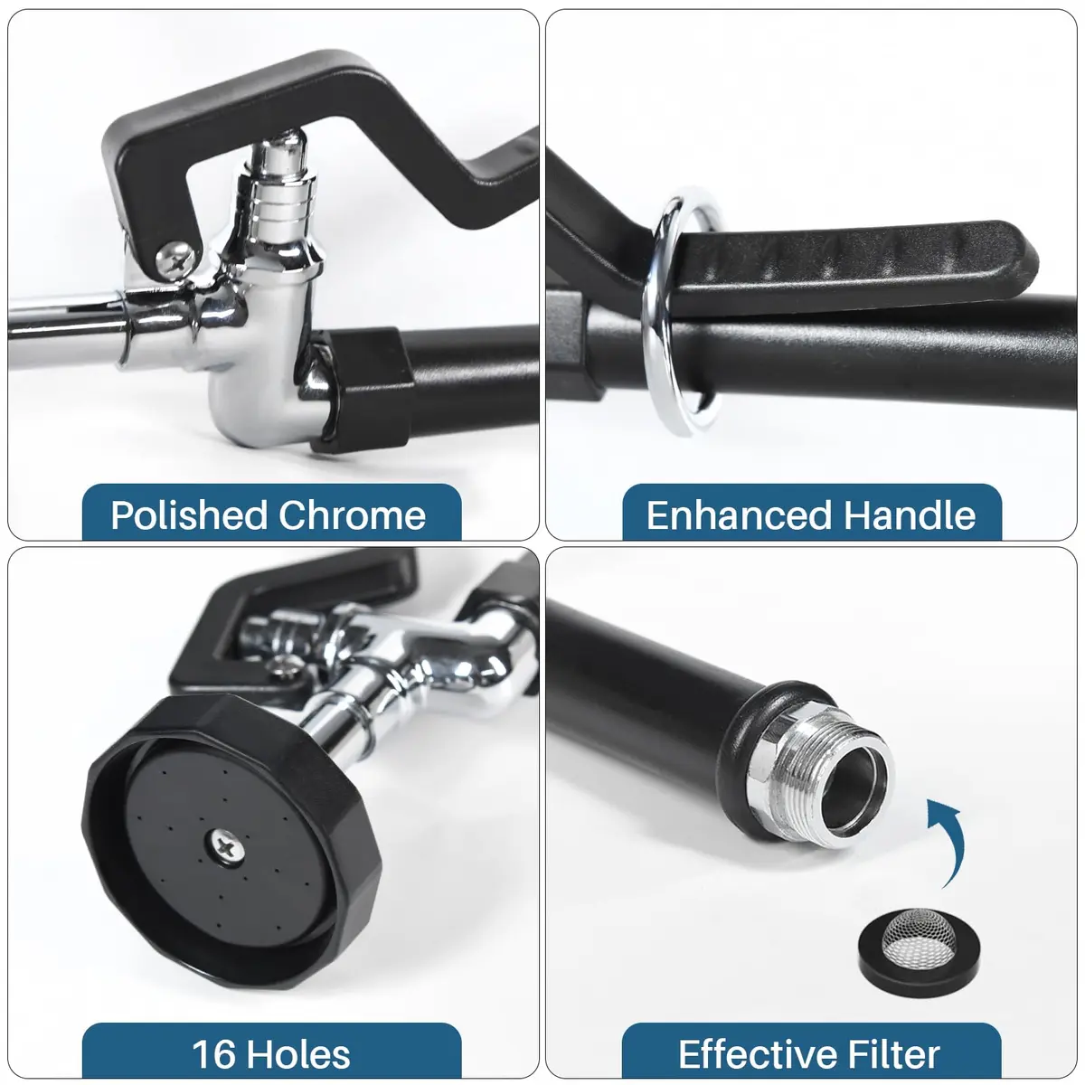 BESTJEEF Commercial Kitchen Faucet Sprayer Head Replacement - High Pressure 1.42 GPM Pull-Down Nozzle | Black Square Sprayer - view 5
