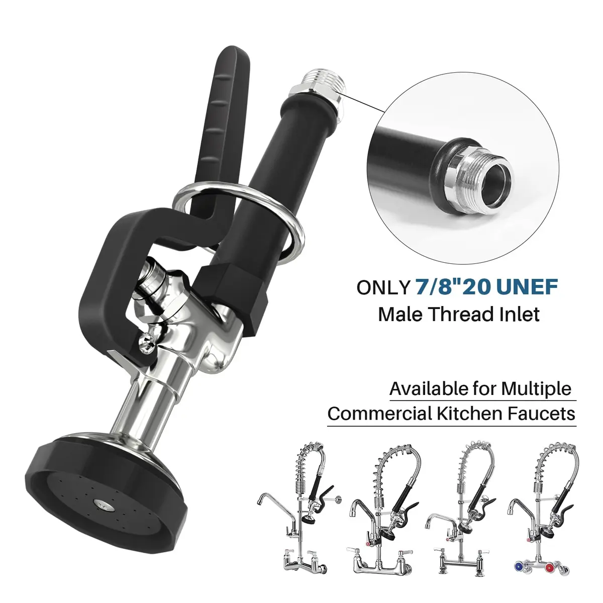 BESTJEEF Commercial Kitchen Faucet Sprayer Head Replacement - High Pressure 1.42 GPM Pull-Down Nozzle | Black Square Sprayer - view 2