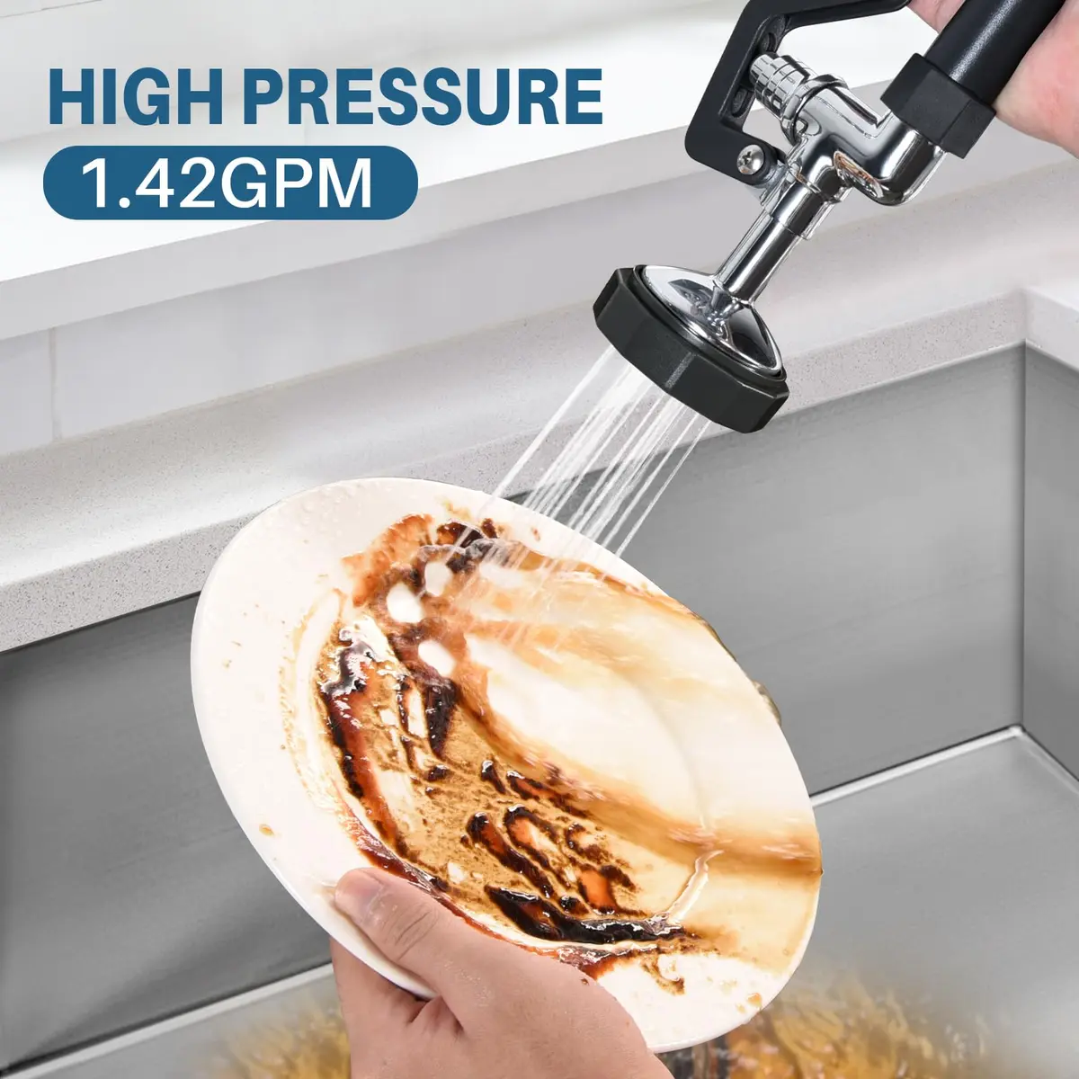 BESTJEEF Commercial Kitchen Faucet Sprayer Head Replacement - High Pressure 1.42 GPM Pull-Down Nozzle | Black Square Sprayer - view 4
