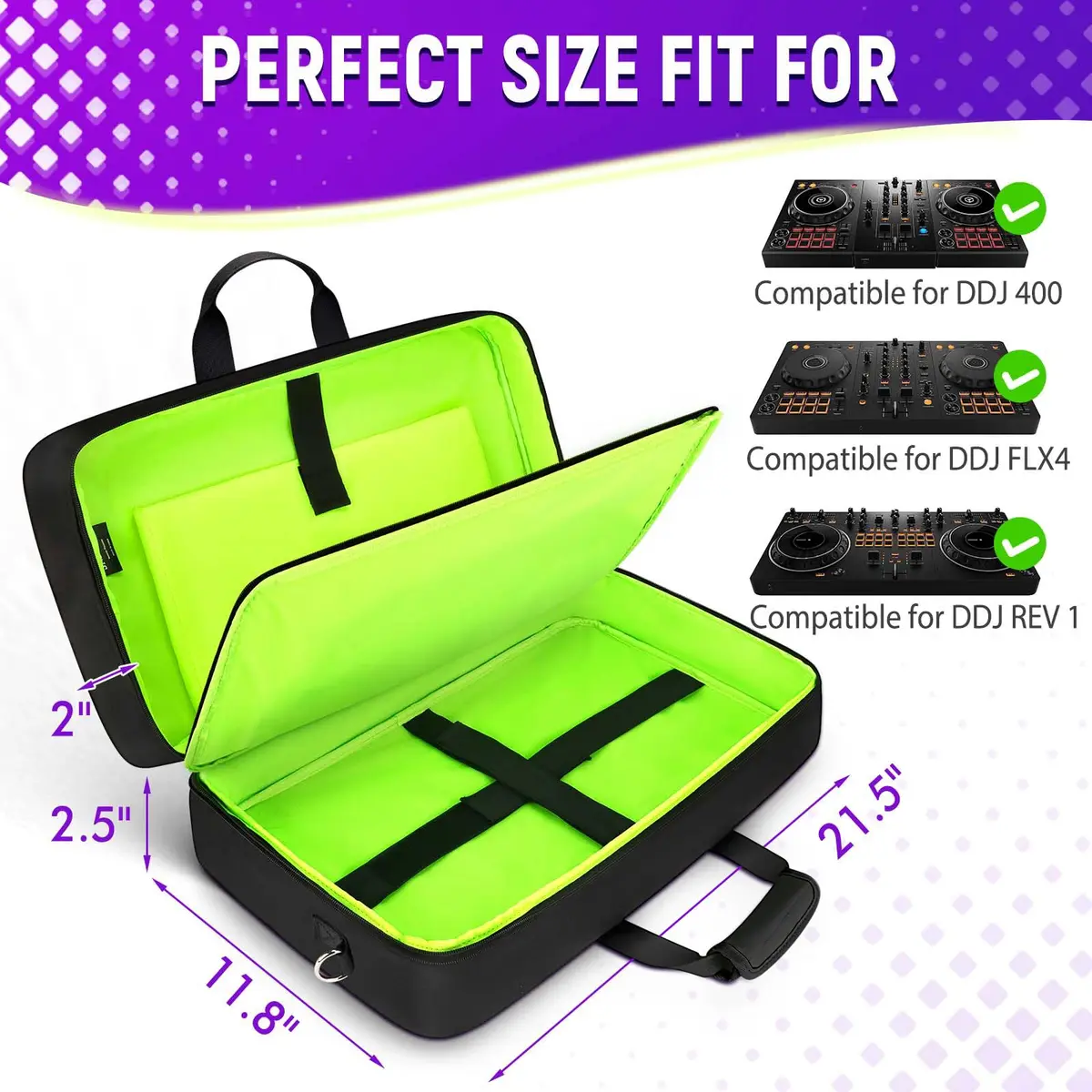 SNIGJAT DJ Controller Case for DDJ FLX4/400/REV1 with 5 Pockets | All Black, Durable & Secure Transport (70-120 chars) - view 2