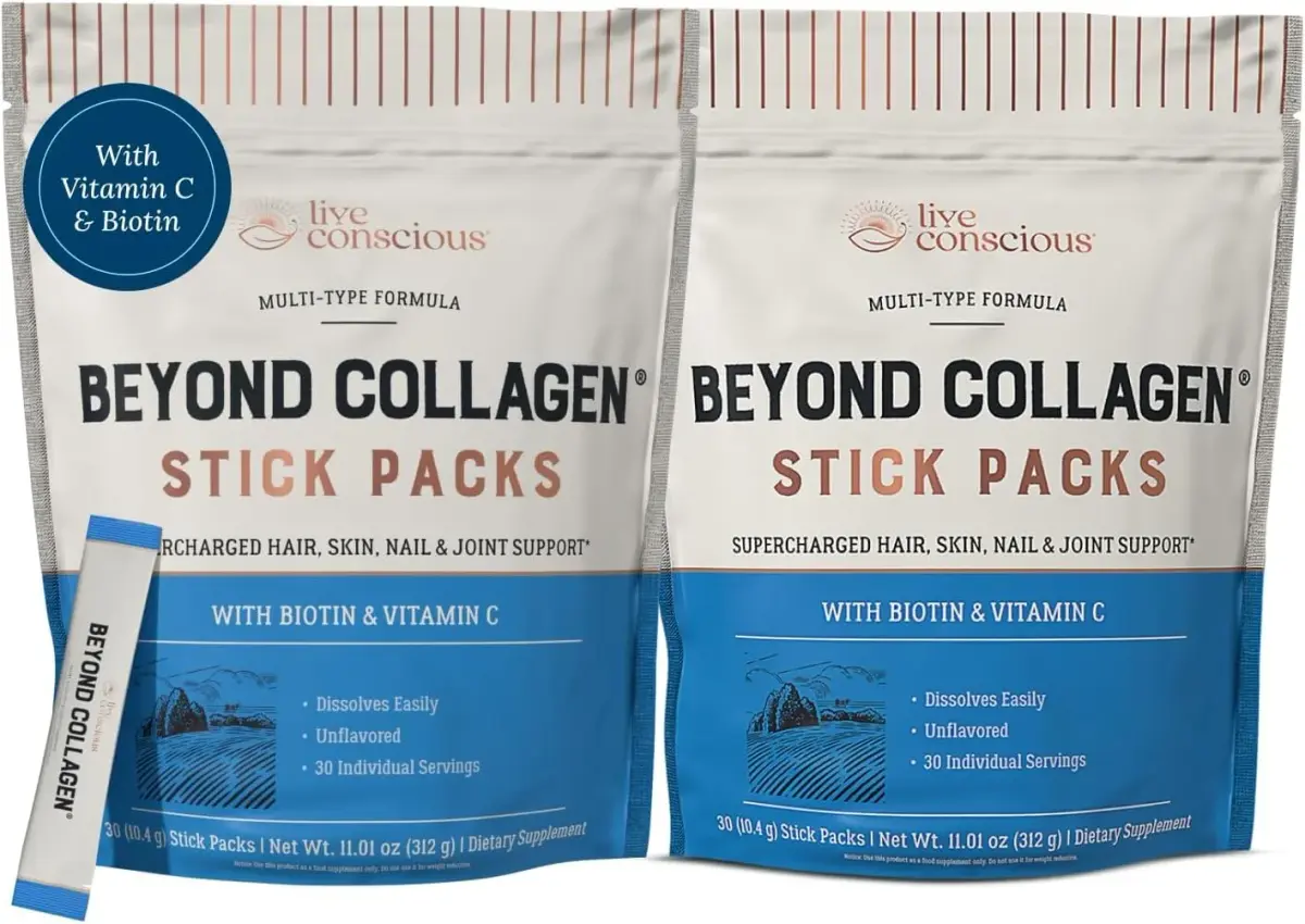 Live Conscious Beyond Collagen Peptides Powder 60 Count (2 Pack) | Hair Skin Nail & Joint Support with 5 Types of Collagen - main product image