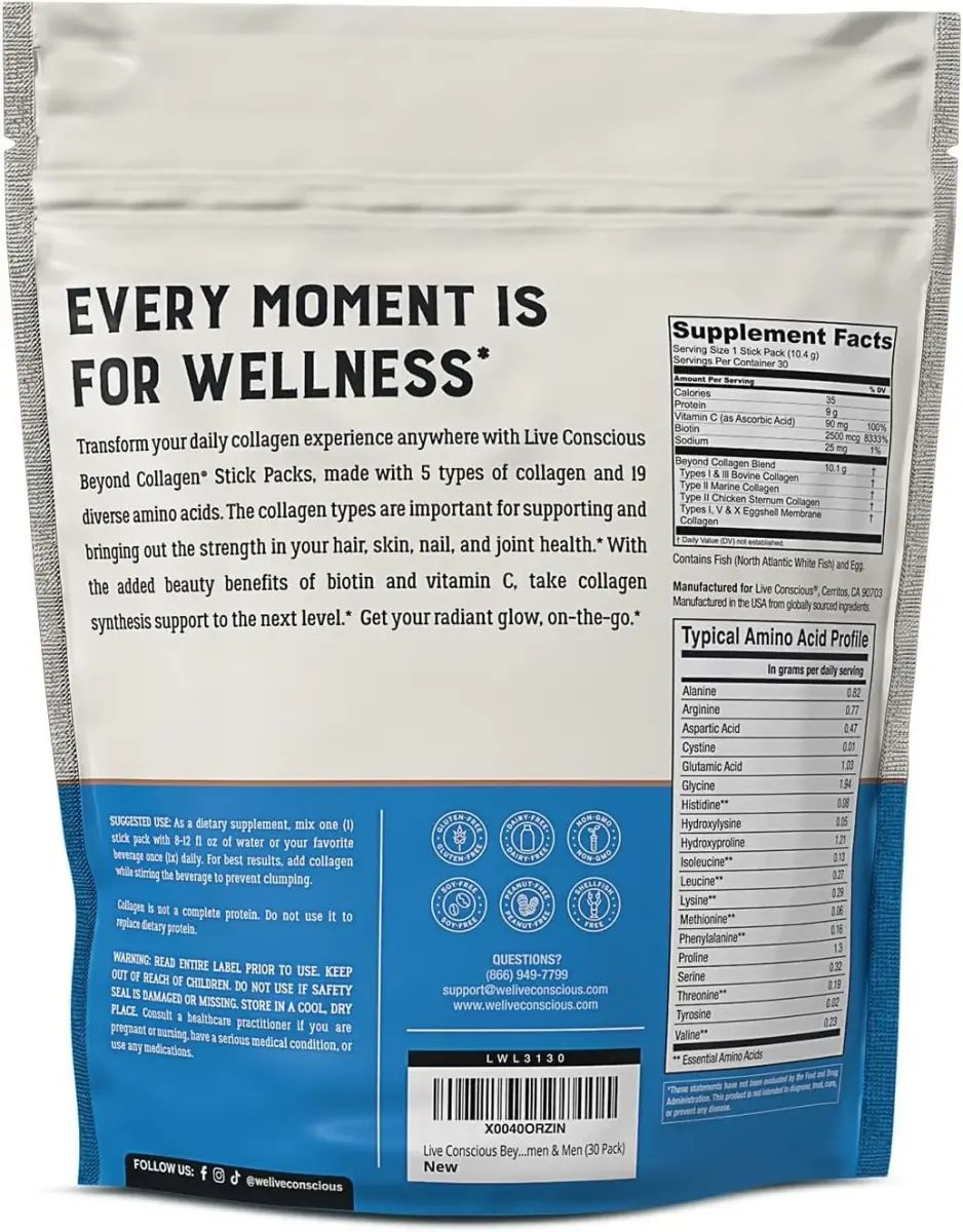 Live Conscious Beyond Collagen Peptides Powder 60 Count (2 Pack) | Hair Skin Nail & Joint Support with 5 Types of Collagen - view 7