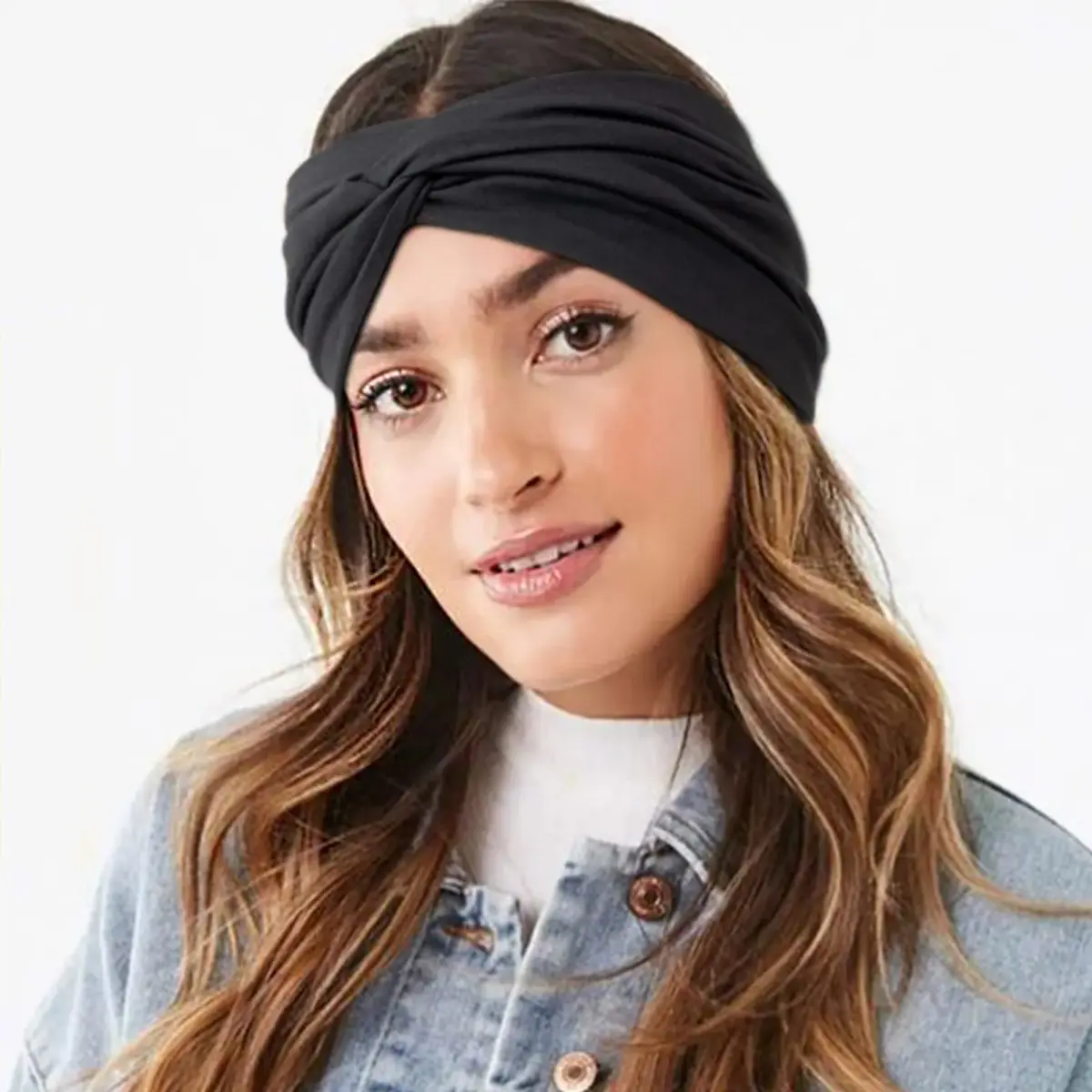 AQOKKA Extra Wide Headbands for Women Large Turban Headband 18cm (7.1in) | Boho Elastic Hairband with Twisted Knot - view 8