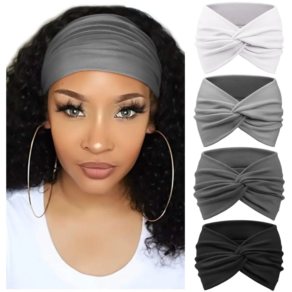 AQOKKA Extra Wide Turban Headbands for Women | 18cm Width (7.1") - main product image