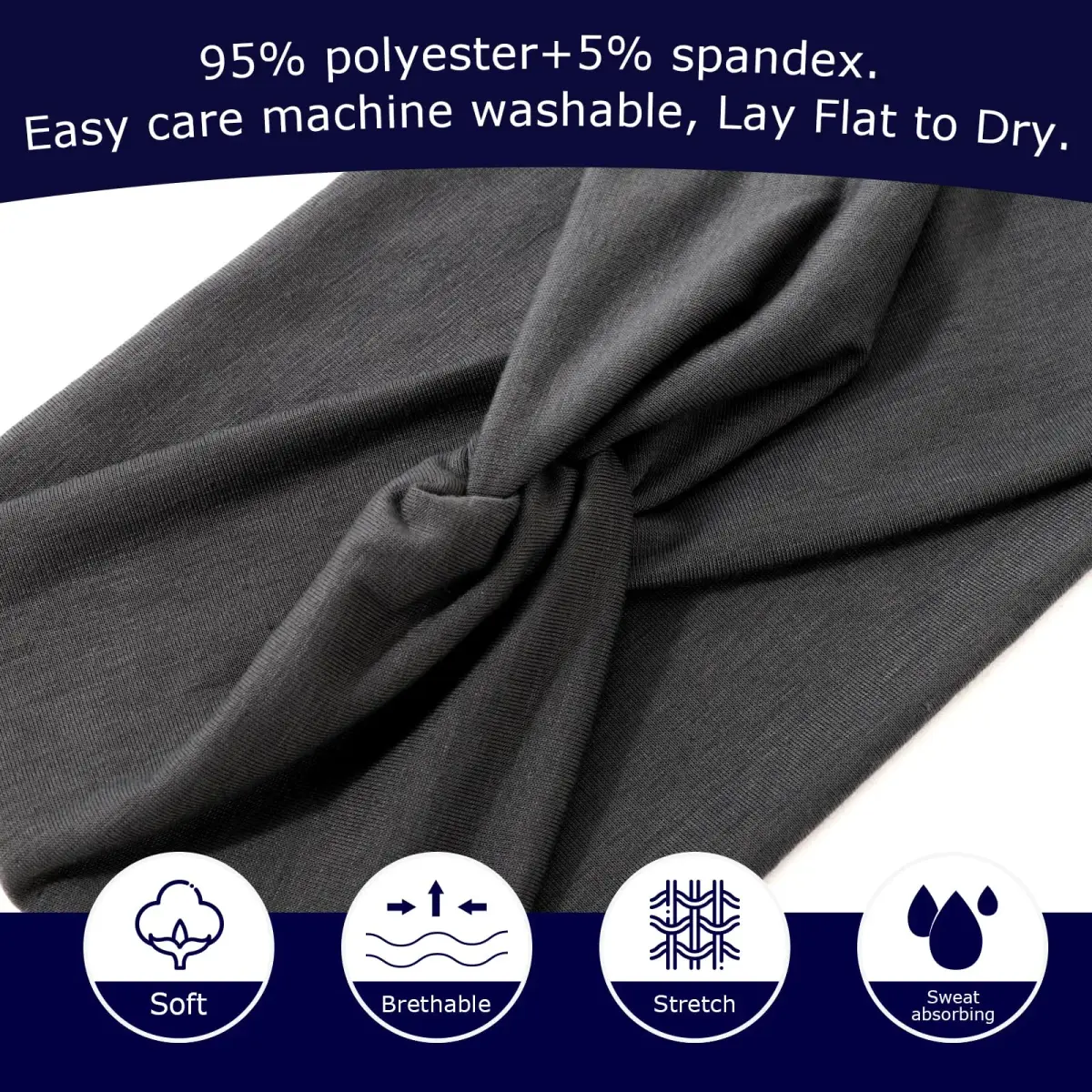 AQOKKA Extra Wide Turban Headbands for Women | 18cm Width (7.1") - view 3