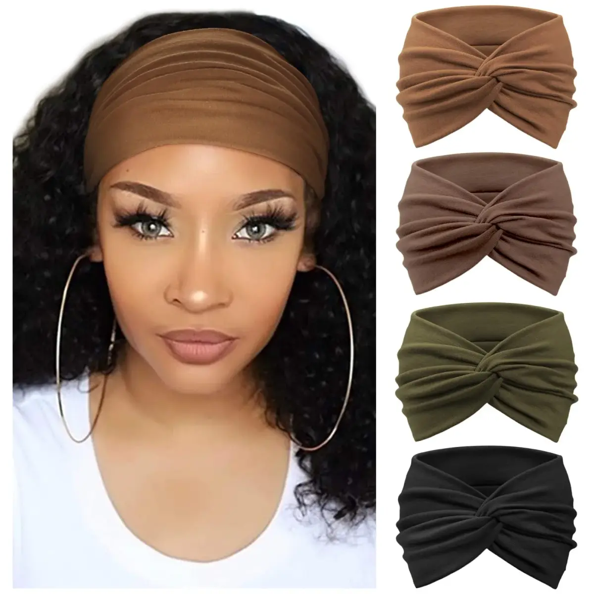 AQOKKA Extra Wide Headbands for Women Large Turban Headband 23cm (9.1") | Non-Slip Boho Elastic Hairband with Twisted Knot - main product image