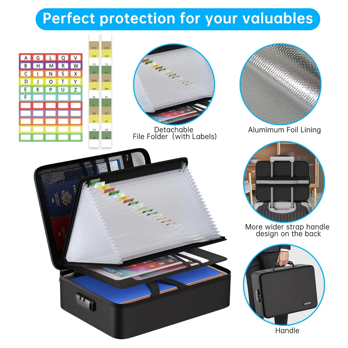 ENGPOW Fireproof Document Box with Lock, 42.29 cm x 32.21 cm x 6.40 cm | UL94-V0/5VA Certified Fire & Water Resistant Soft Case - view 7
