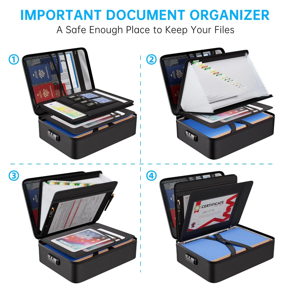 ENGPOW Fireproof Document Box with Lock, 42.29 cm x 32.21 cm x 6.40 cm | UL94-V0/5VA Certified Fire & Water Resistant Soft Case - view 3