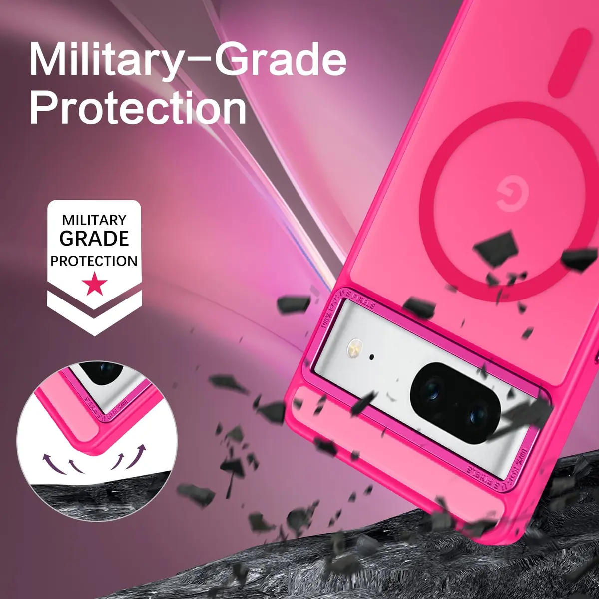 BENTOBEN Hot Pink Translucent Matte Case for Google Pixel 7 6.4" | Magsafe Compatible Slim Shockproof - view 4