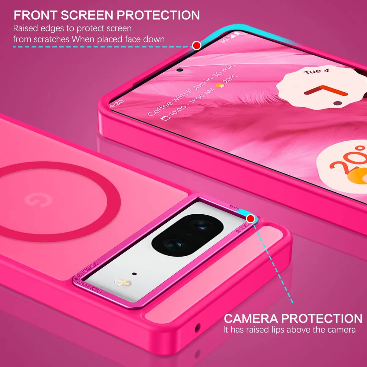 BENTOBEN Hot Pink Translucent Matte Case for Google Pixel 7 6.4" | Magsafe Compatible Slim Shockproof - view 5