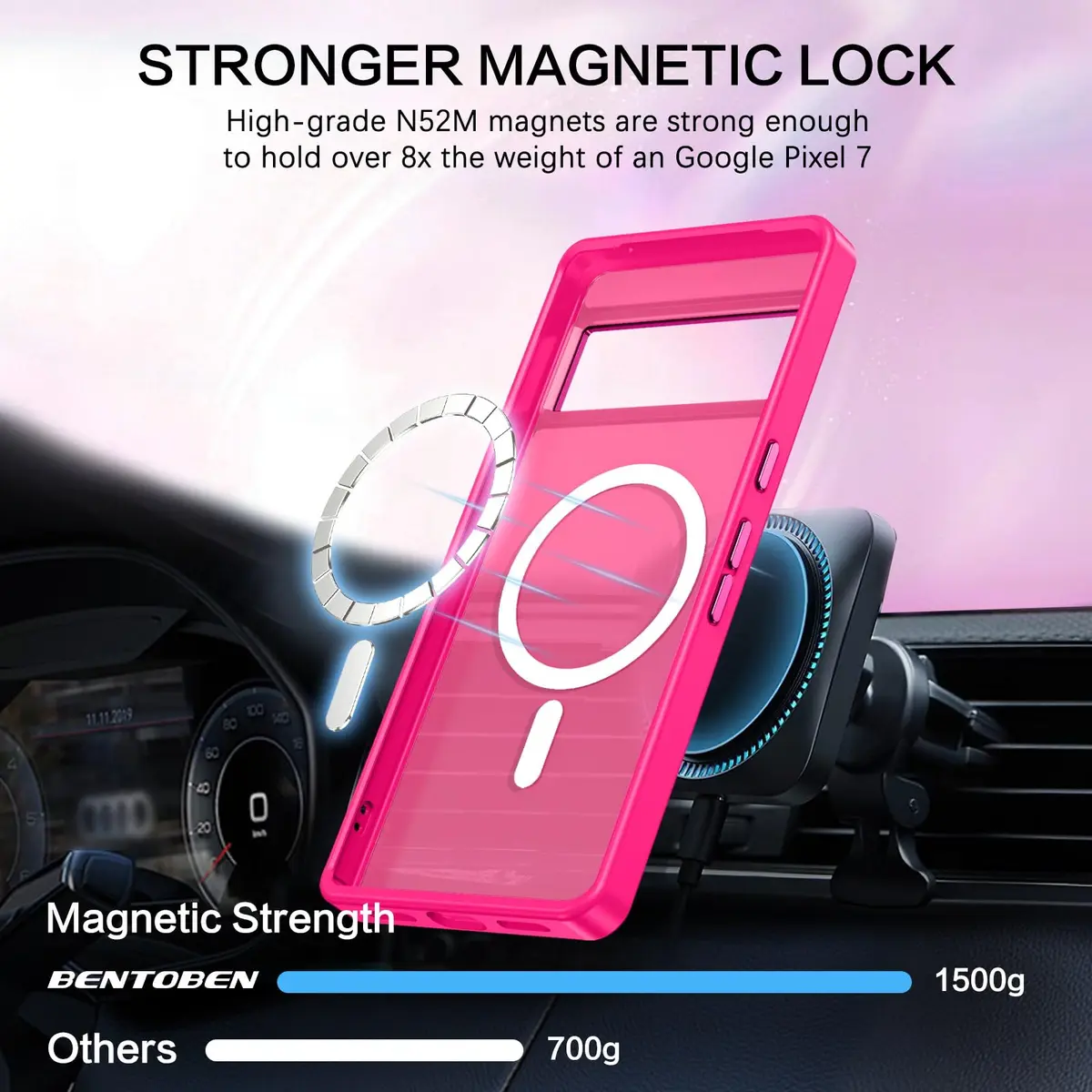 BENTOBEN Hot Pink Translucent Matte Case for Google Pixel 7 6.4" | Magsafe Compatible Slim Shockproof - view 8