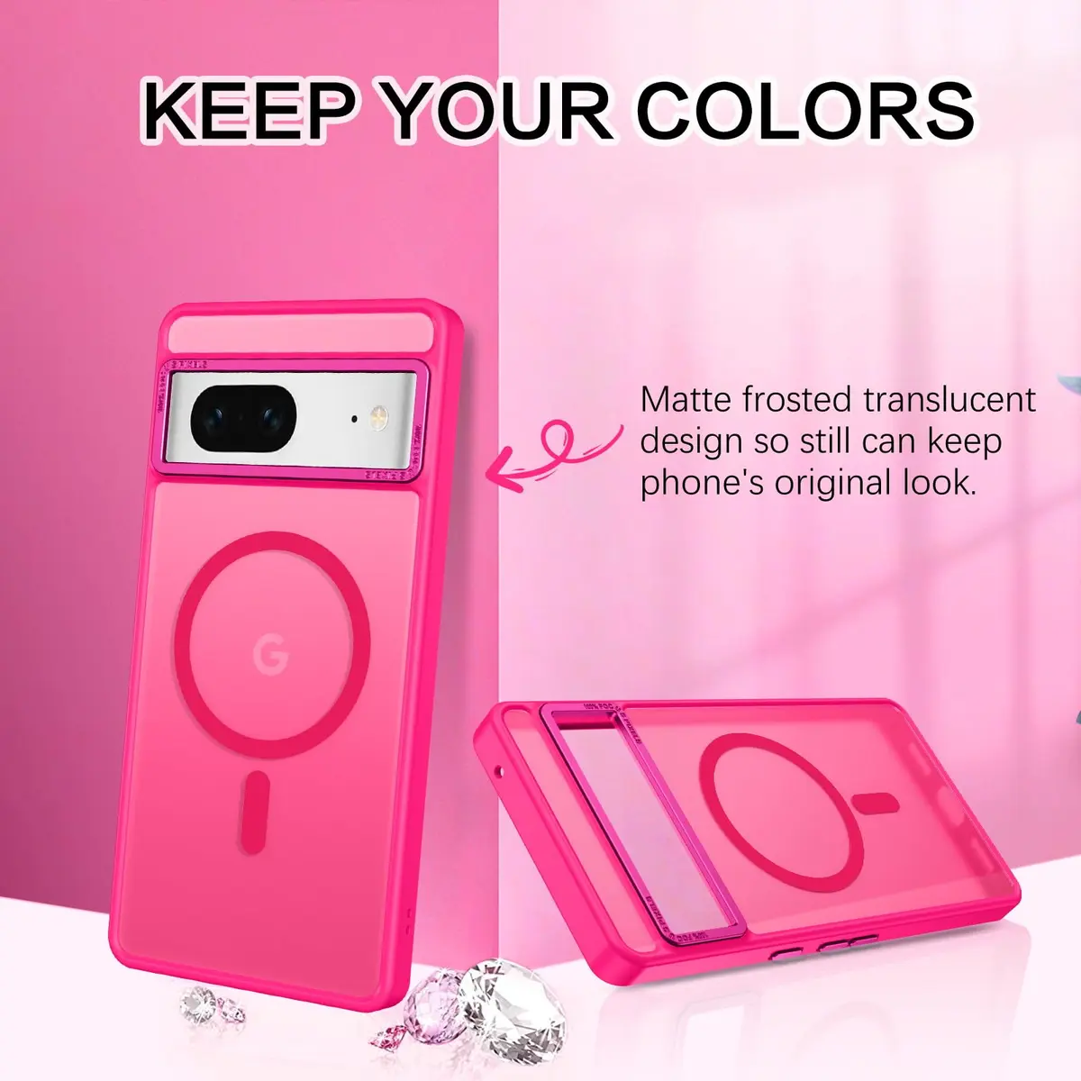 BENTOBEN Hot Pink Translucent Matte Case for Google Pixel 7 6.4" | Magsafe Compatible Slim Shockproof - view 3