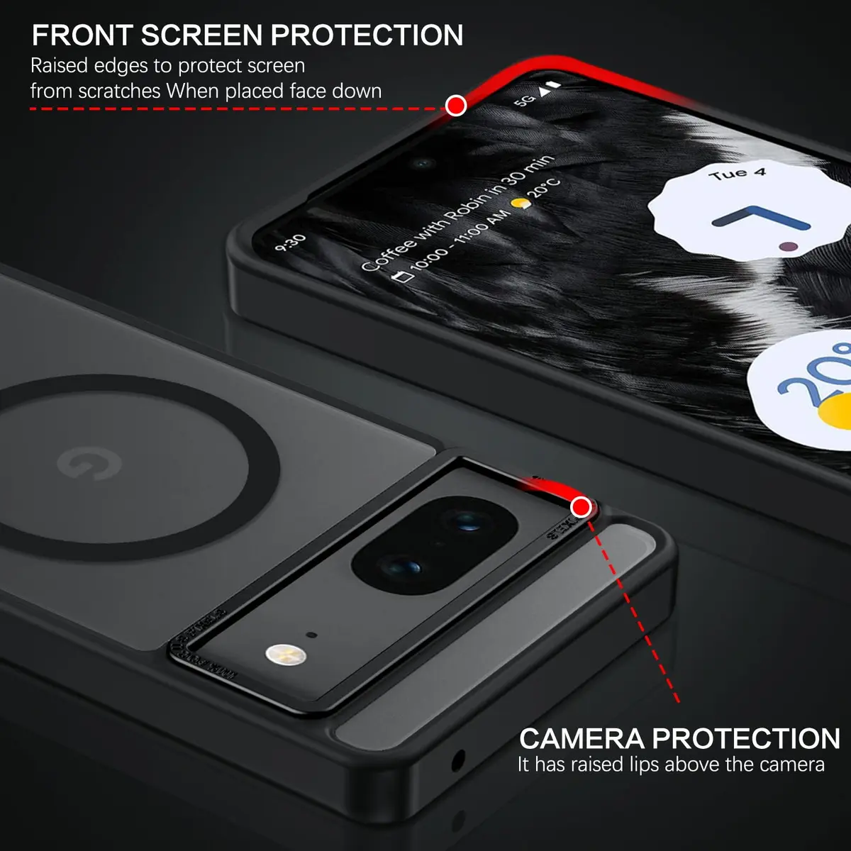BENTOBEN Translucent Matte Case for Google Pixel 7 6.4" (16.3cm) | Slim Magsafe Compatible Black Protective Cover - view 5