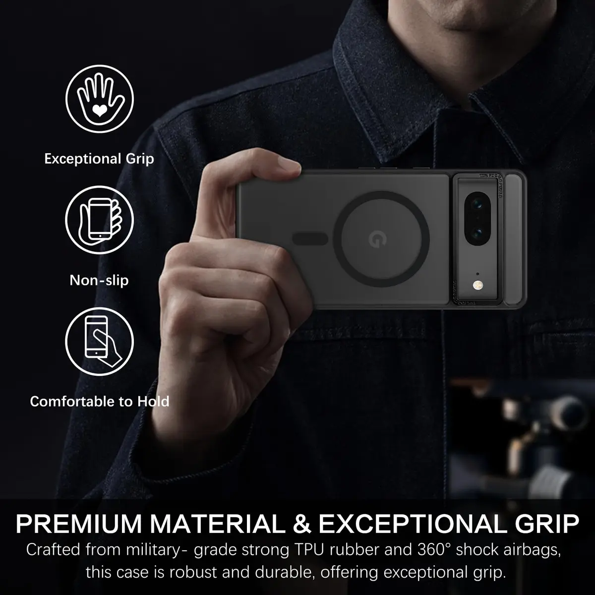 BENTOBEN Translucent Matte Case for Google Pixel 7 6.4" (16.3cm) | Slim Magsafe Compatible Black Protective Cover - view 6