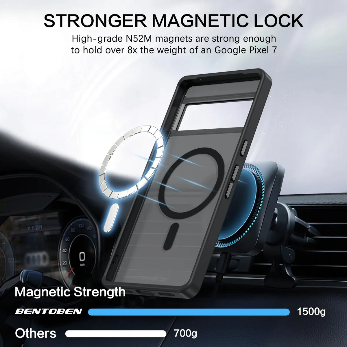 BENTOBEN Translucent Matte Case for Google Pixel 7 6.4" (16.3cm) | Slim Magsafe Compatible Black Protective Cover - view 8