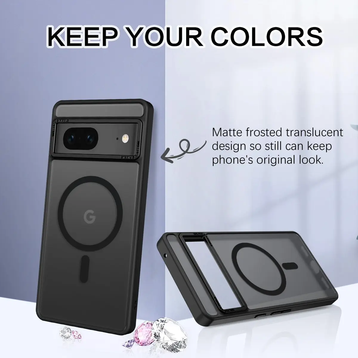 BENTOBEN Translucent Matte Case for Google Pixel 7 6.4" (16.3cm) | Slim Magsafe Compatible Black Protective Cover - view 3