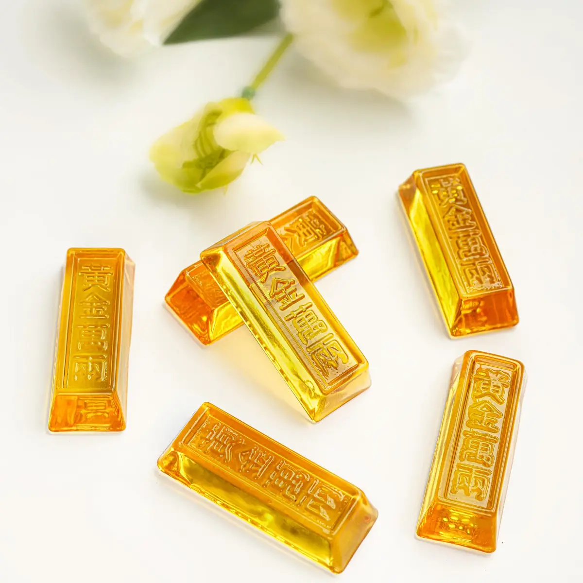 YU FENG 6 Pack Crystal Glass Golden Bar Figurines 6.35cm (2.5 Inch) | Feng Shui Wealth Decor - main product image