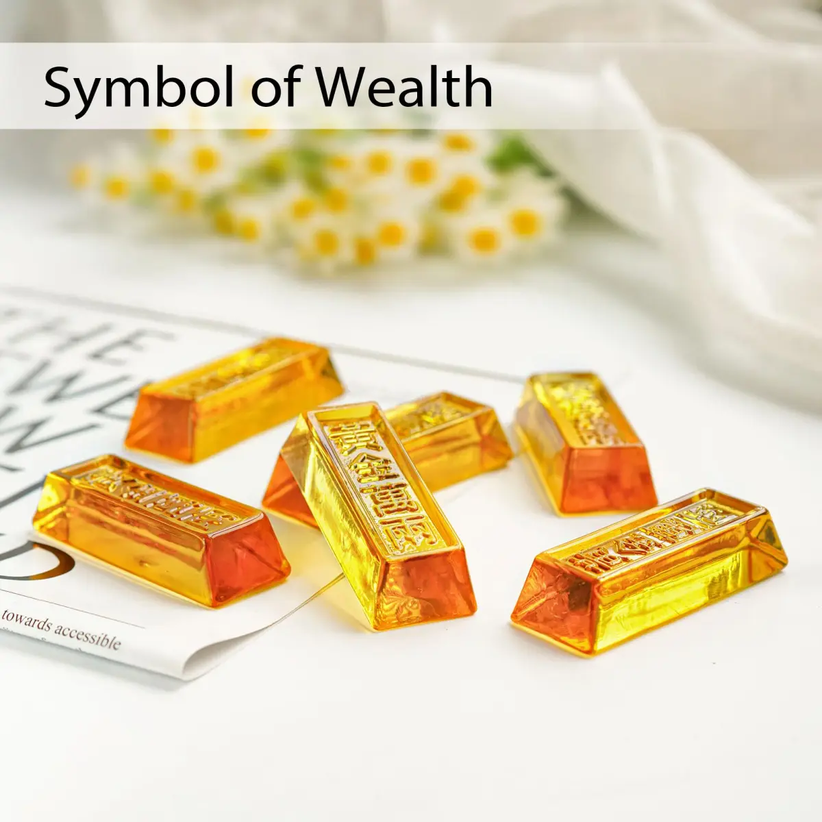 YU FENG 6 Pack Crystal Glass Golden Bar Figurines 6.35cm (2.5 Inch) | Feng Shui Wealth Decor - view 4