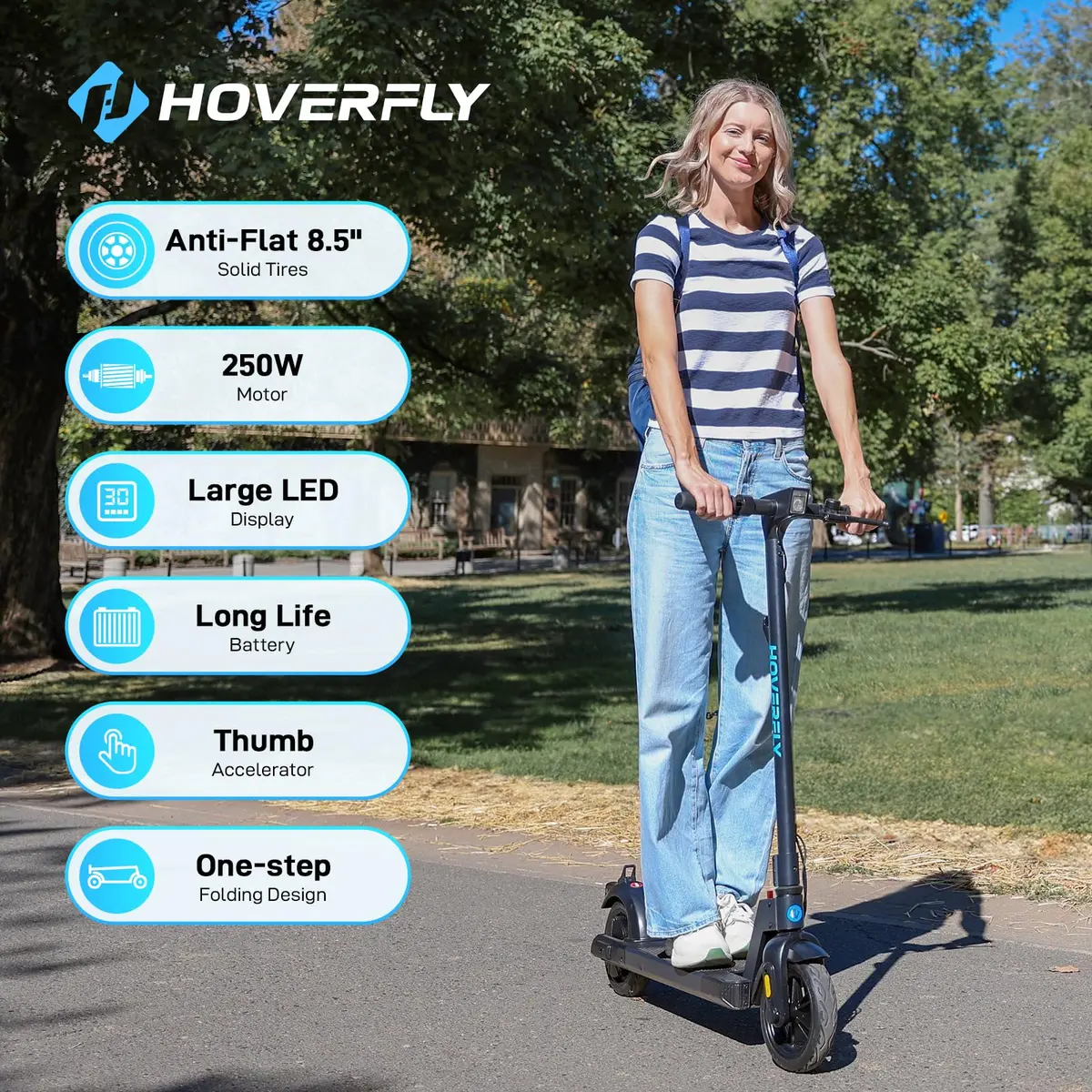 Hoverfly Electric Scooter for Adults, 8.5" Tire, 10 Miles & 15.5Mph | UL2272 Certified - view 2