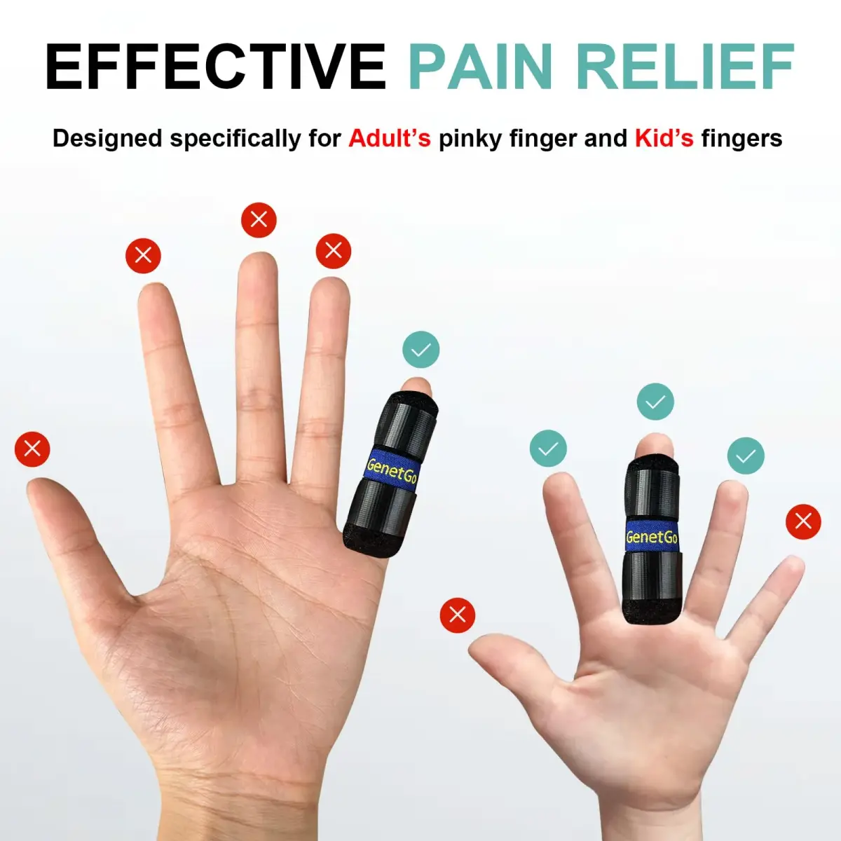 GenetGo Small Finger Splint 2-Pack | Black, Adult Pinkie & Kid's Finger Support for Arthritis & Injuries - view 3