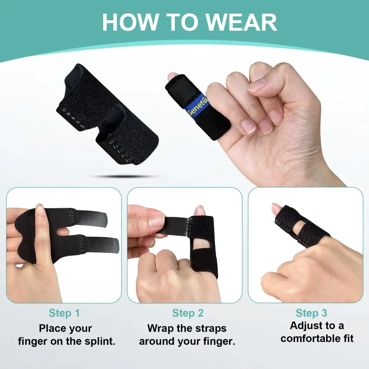 GenetGo Small Finger Splint 2-Pack | Black, Adult Pinkie & Kid's Finger Support for Arthritis & Injuries - view 4