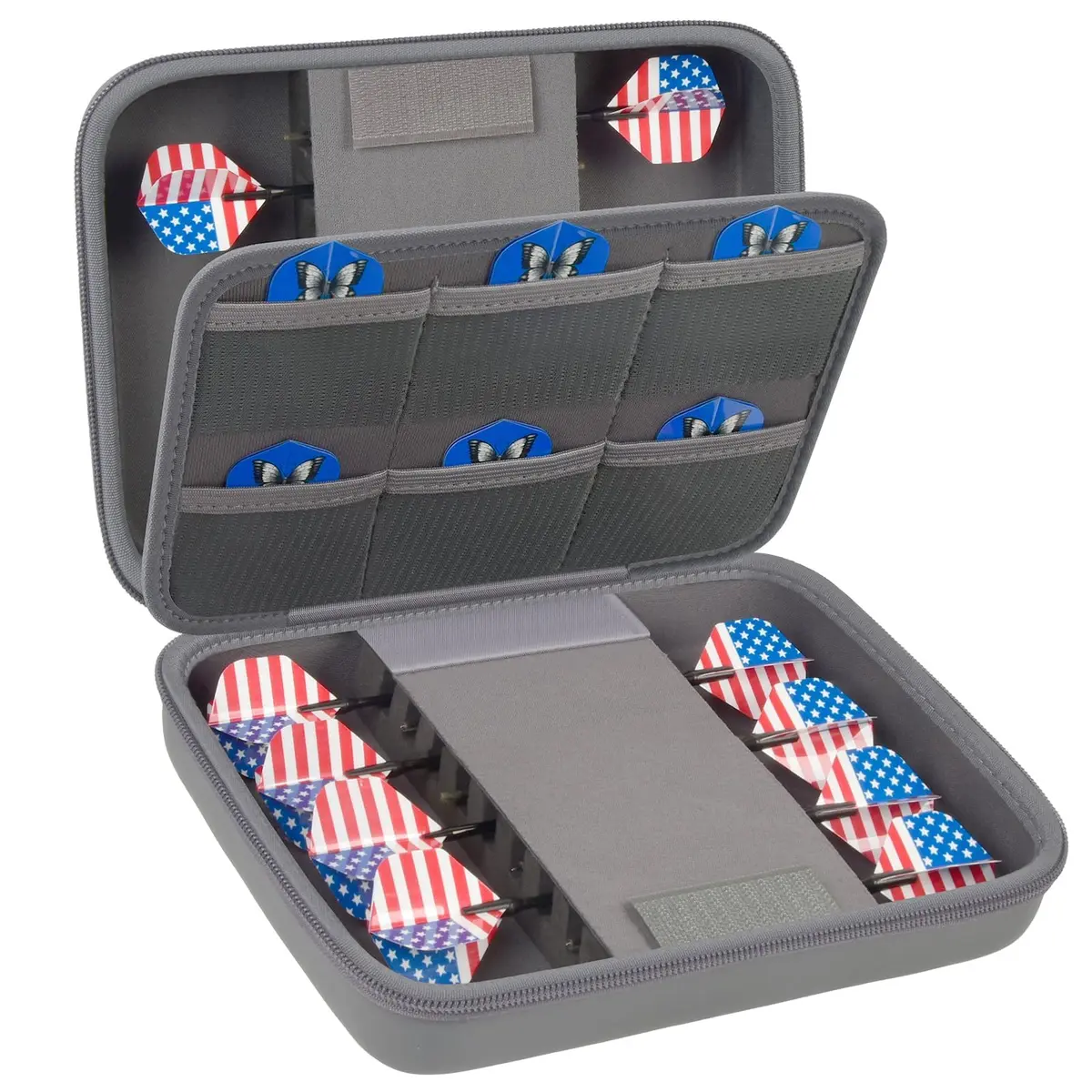 GWCASE Dart Case for 16 Steel & Soft Tip Darts | Grey, 12 Pockets, Durable Nylon, Travel Friendly - main product image