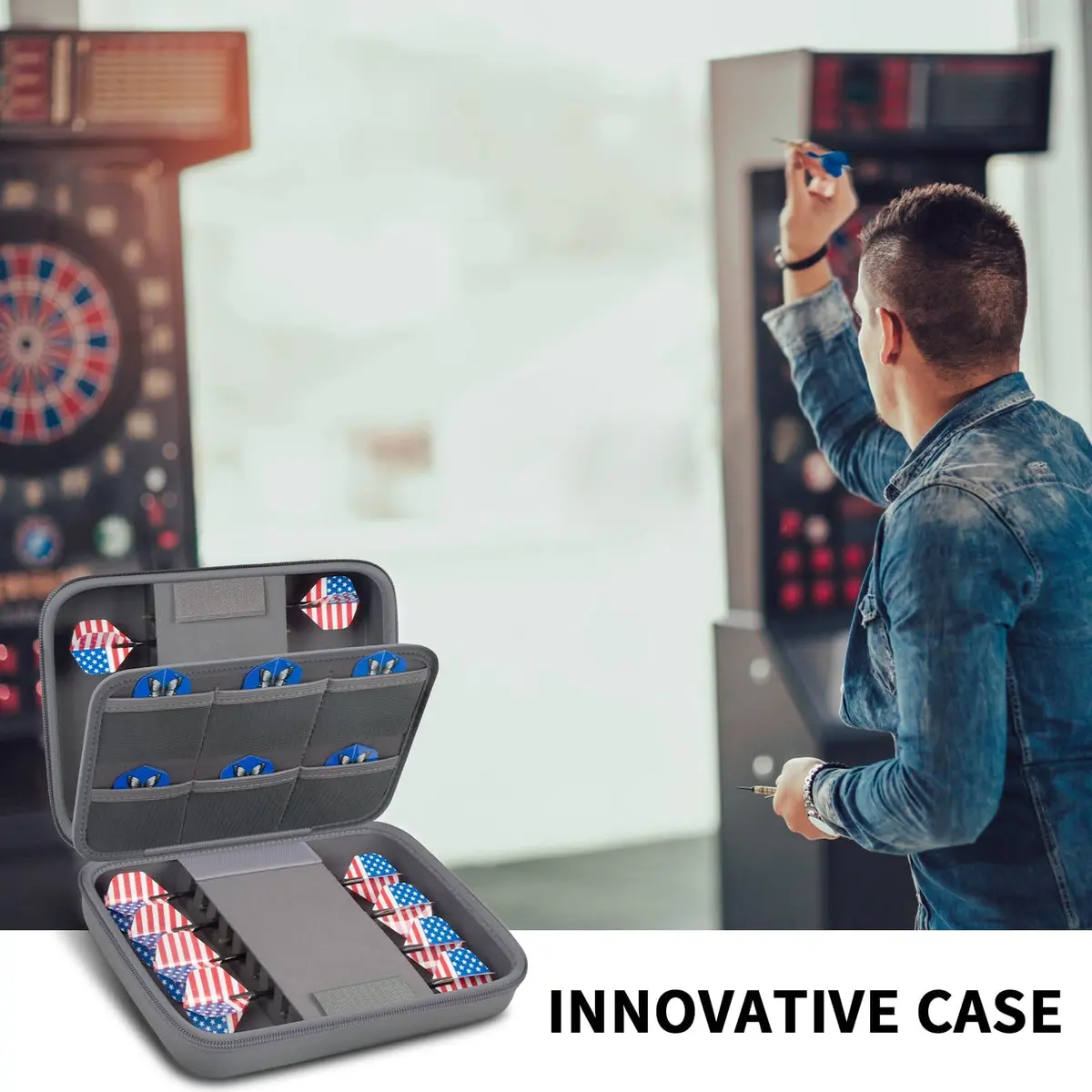 GWCASE Dart Case for 16 Steel & Soft Tip Darts | Grey, 12 Pockets, Durable Nylon, Travel Friendly - view 5