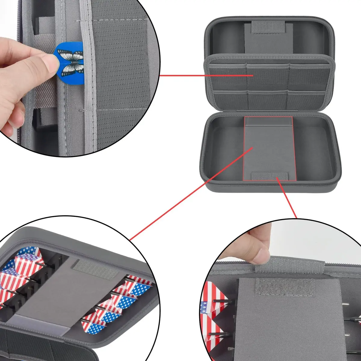 GWCASE Dart Case for 16 Steel & Soft Tip Darts | Grey, 12 Pockets, Durable Nylon, Travel Friendly - view 3