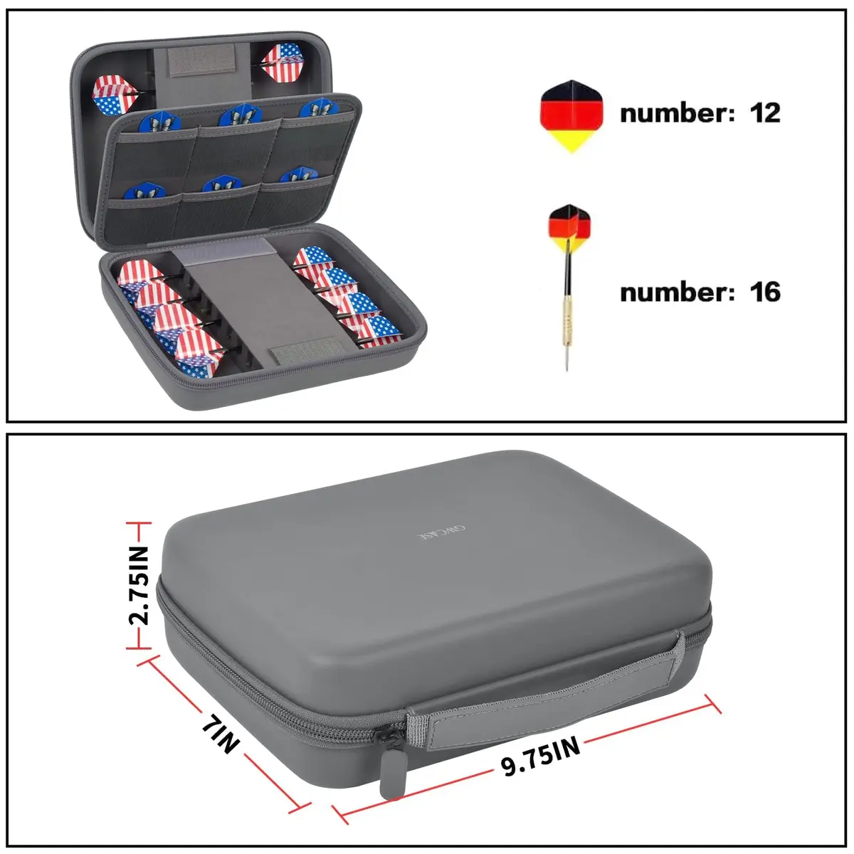GWCASE Dart Case for 16 Steel & Soft Tip Darts | Grey, 12 Pockets, Durable Nylon, Travel Friendly - view 4