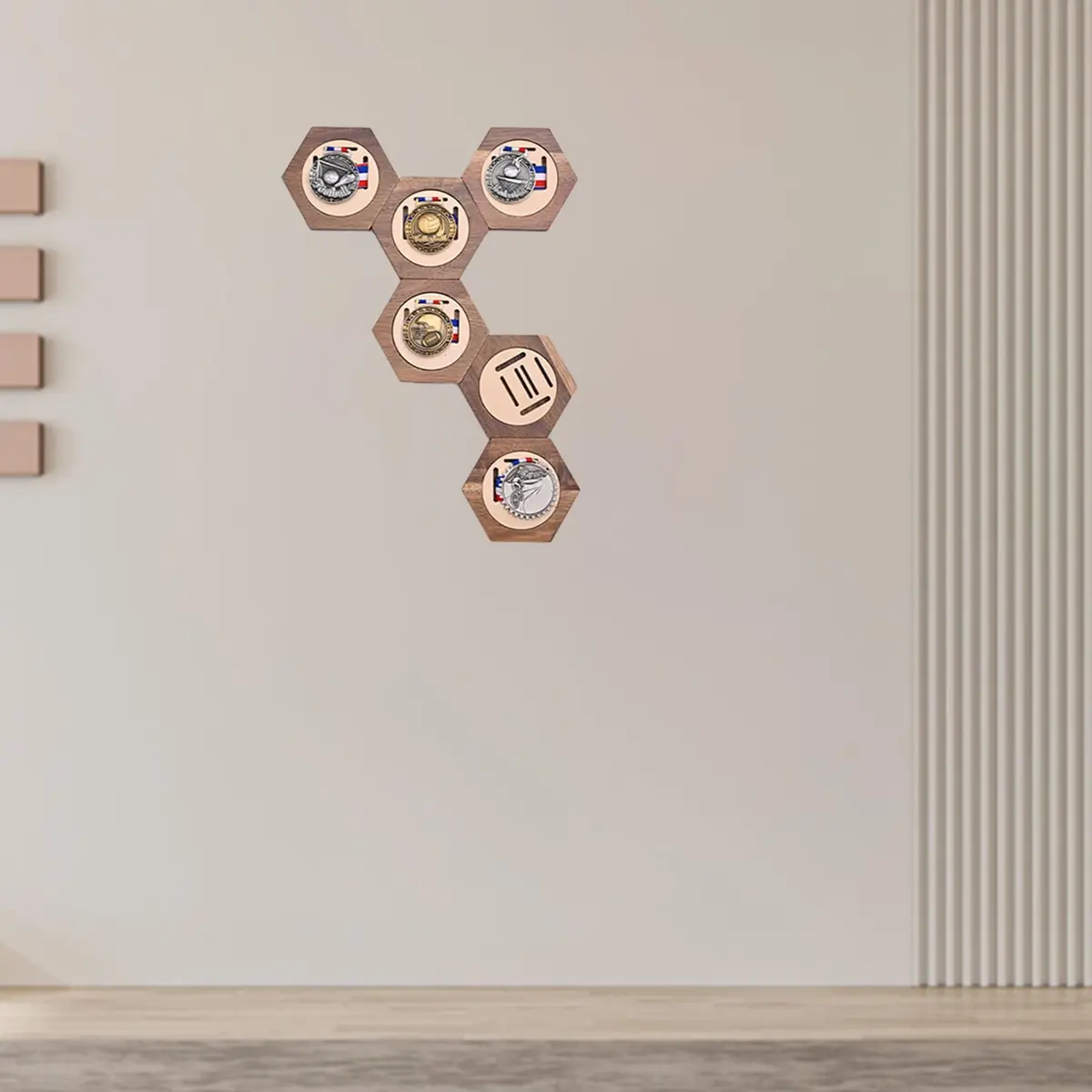 Suwyaner Hexagon Honeycomb Medal Display Hanger Rack - 7pc Wooden Wall Decor - view 6