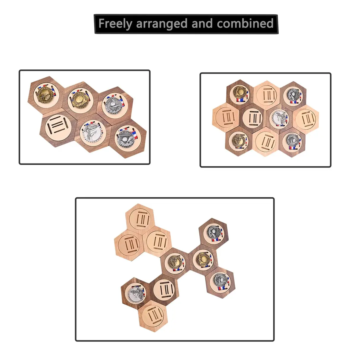 Suwyaner Hexagon Honeycomb Medal Display Hanger Rack - 7pc Wooden Wall Decor - view 4