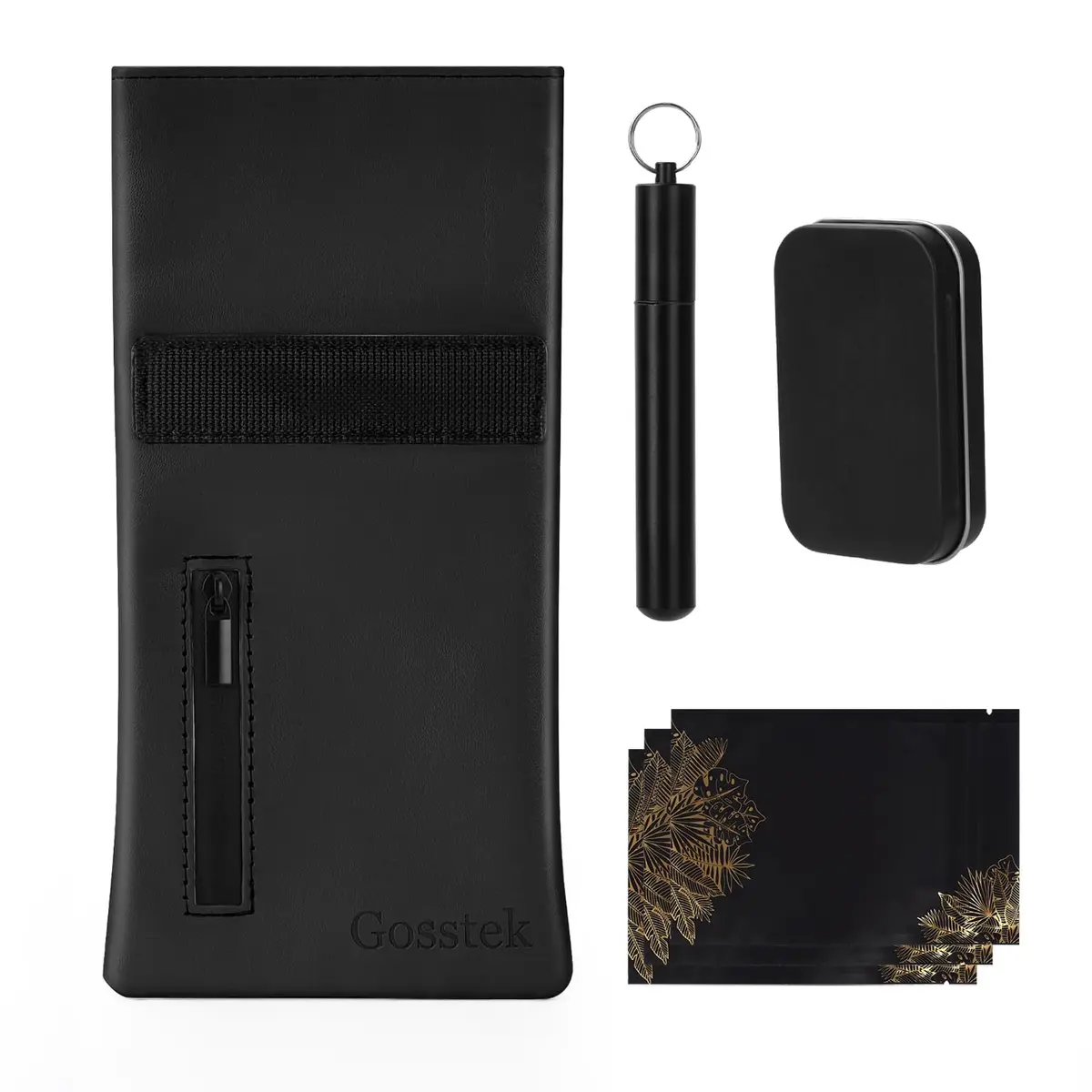 Gosstek Pocket Size Smell Proof Bag with 3 PCS Accessories | Compact PU Leather Travel Case for Women - main product image