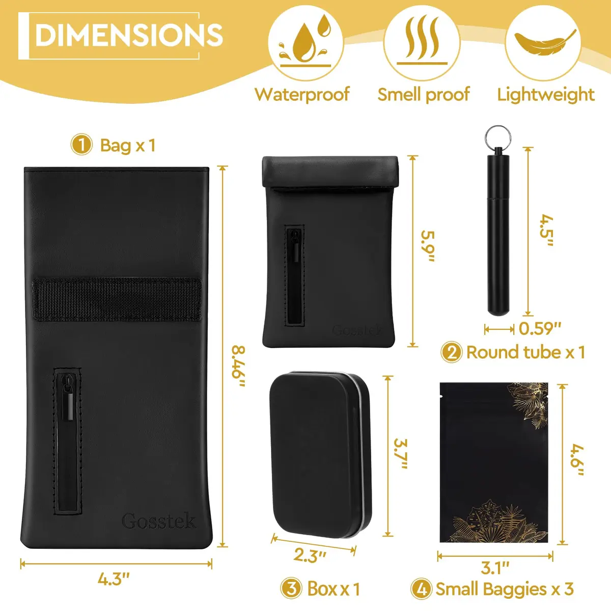Gosstek Pocket Size Smell Proof Bag with 3 PCS Accessories | Compact PU Leather Travel Case for Women - view 3