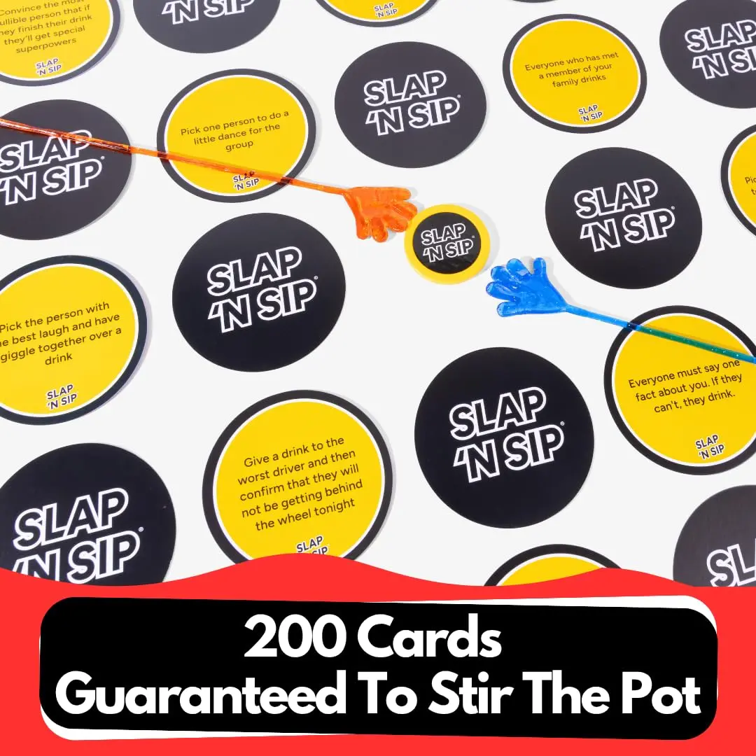 Slap N Sip Adult Drinking Game with 200 Cards & Sticky Hands | Fast-Paced Party Fun for Ages 21+ - view 4